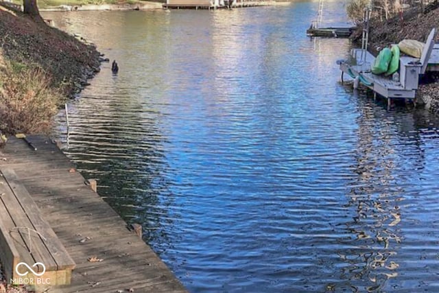 water view featuring a dock