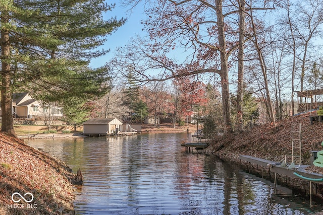 view of water feature with a boat dock