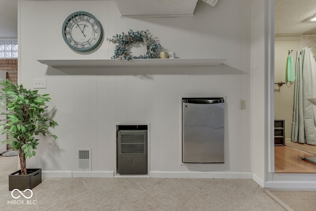 room details with stainless steel refrigerator