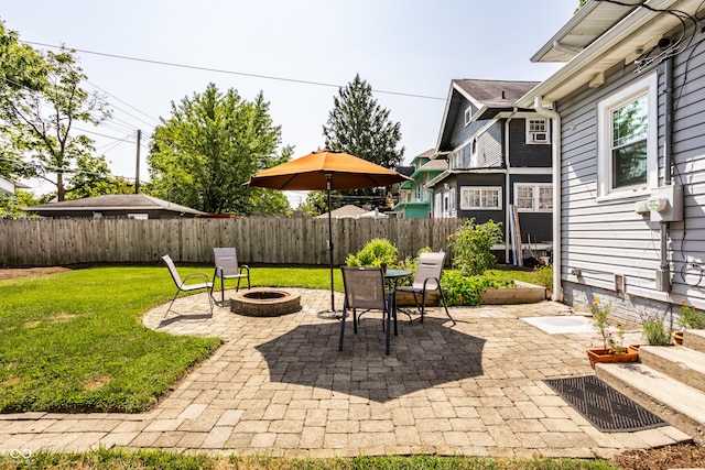 view of patio / terrace featuring a fire pit