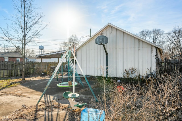 view of outdoor structure featuring a playground