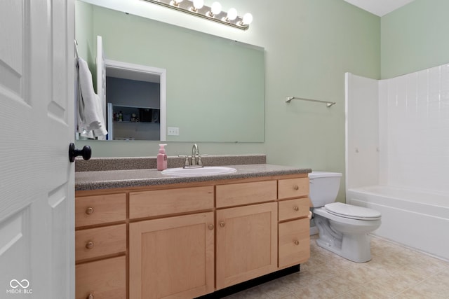 2231 Colfax Ln, Indianapolis, IN 46260 - full bath with toilet, vanity, tile patterned flooring, and shower / bath combination
