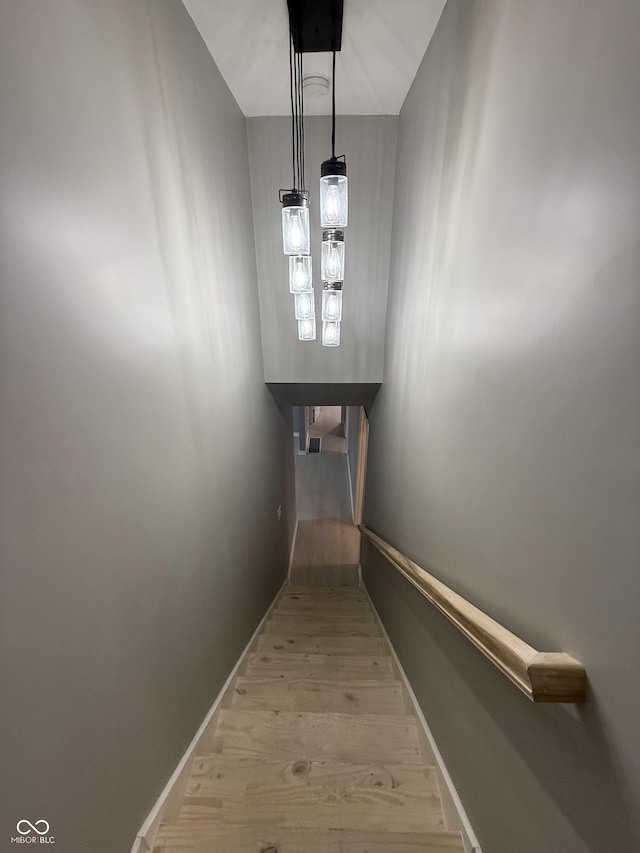 staircase with wood-type flooring