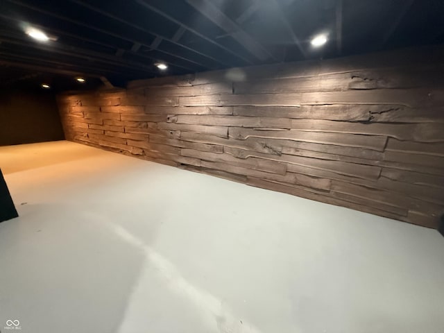 basement with wooden walls