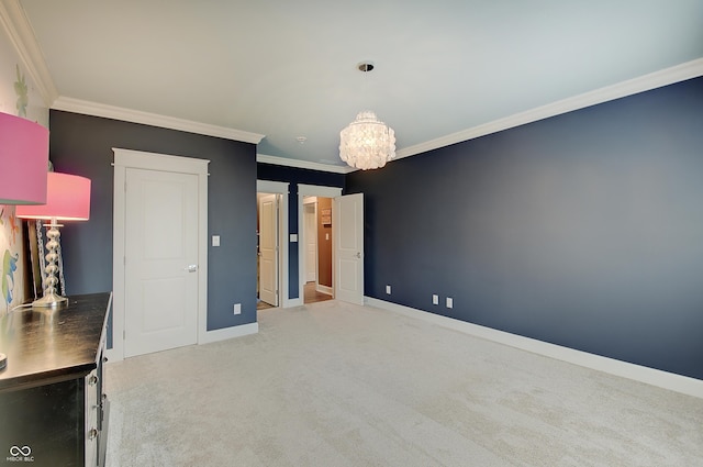 14445 Gainesway Cir, Fishers, IN 46040 - unfurnished bedroom with ornamental molding, a chandelier, and carpet