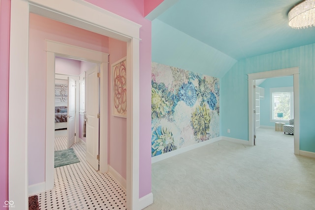 14445 Gainesway Cir, Fishers, IN 46040 - hallway featuring vaulted ceiling and carpet floors