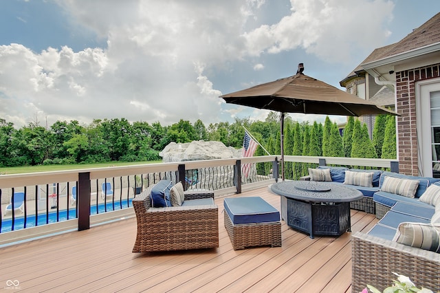 14445 Gainesway Cir, Fishers, IN 46040 - wooden terrace with an outdoor hangout area