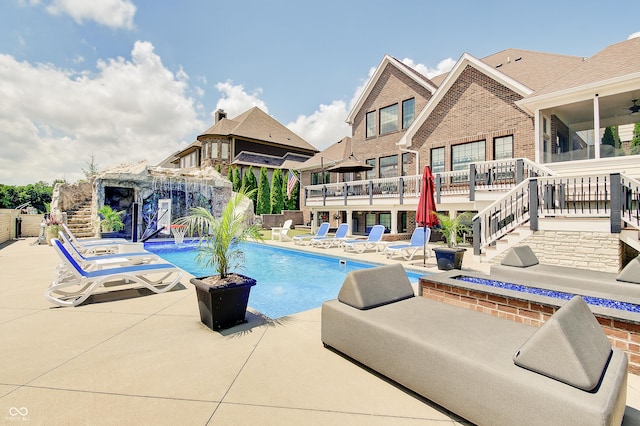14445 Gainesway Cir, Fishers, IN 46040 - community pool featuring stairway, an outdoor fire pit, a patio, and a wooden deck