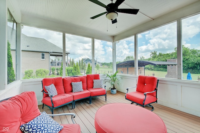 14445 Gainesway Cir, Fishers, IN 46040 - sunroom featuring an outdoor hangout area and a ceiling fan