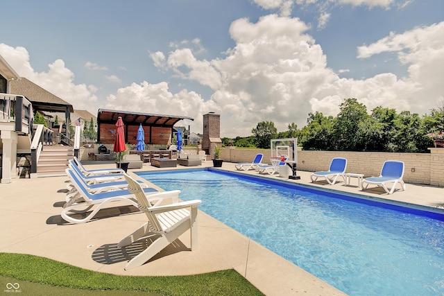 14445 Gainesway Cir, Fishers, IN 46040 - view of pool featuring an outdoor hangout area, a patio area, and stairway