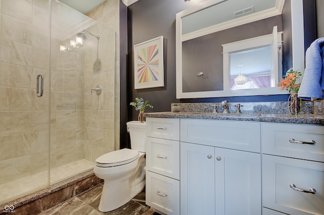 14445 Gainesway Cir, Fishers, IN 46040 - bathroom with a stall shower, vanity, and crown molding