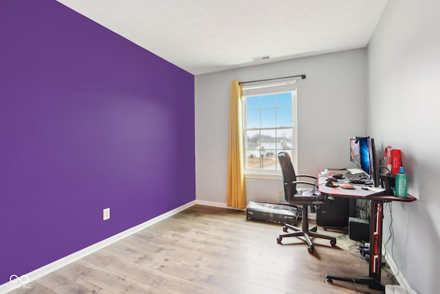 office area featuring light hardwood / wood-style floors