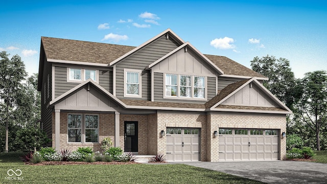 view of front of property featuring a garage and a front lawn