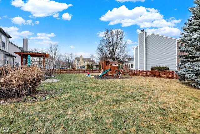 view of yard with a playground