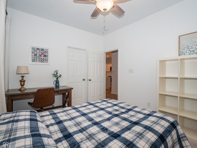 bedroom with a closet and a ceiling fan