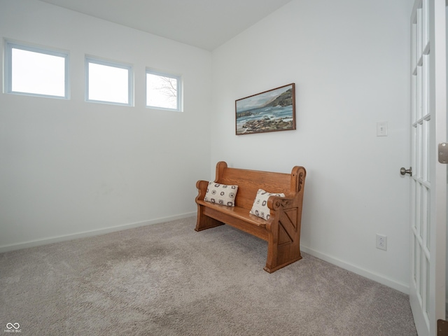 sitting room with carpet floors and baseboards