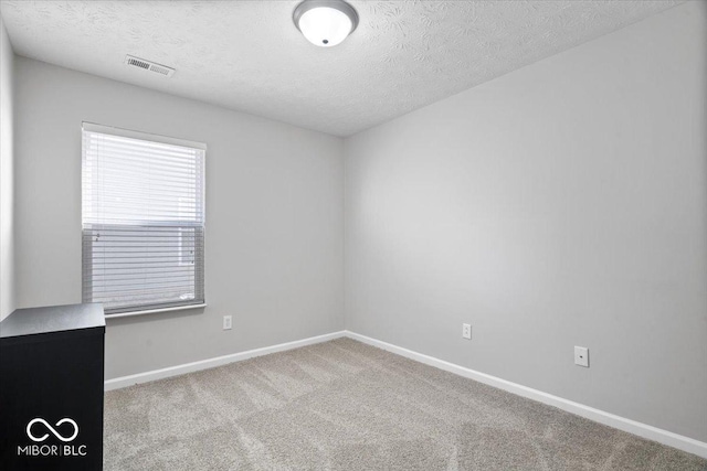 carpeted spare room featuring a textured ceiling