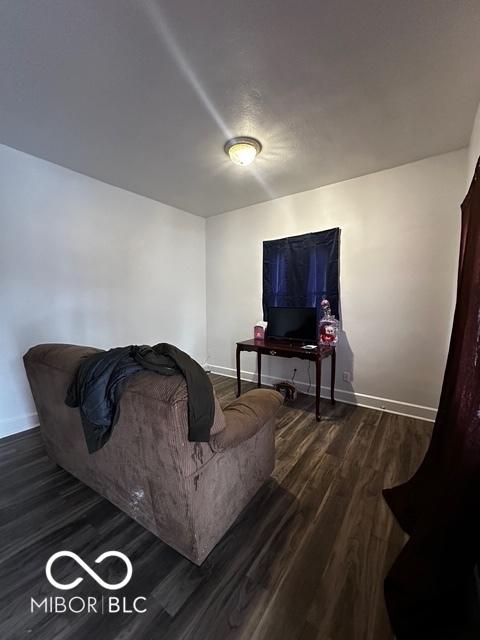 living room with dark hardwood / wood-style flooring