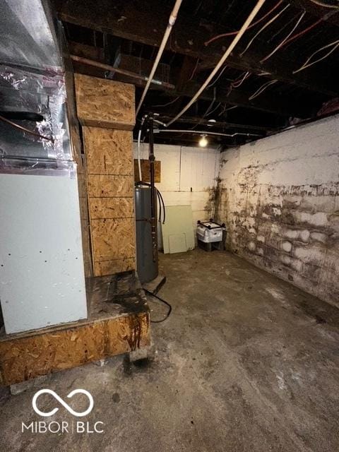 basement with water heater