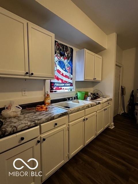 kitchen featuring sink, white cabinets, and dark hardwood / wood-style flooring