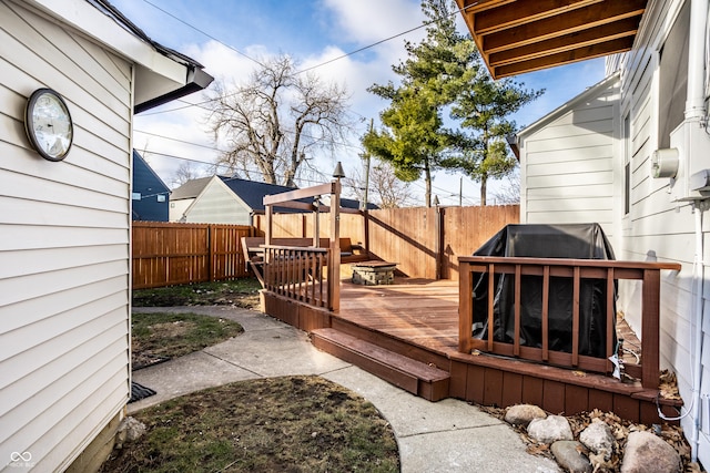 deck with a fire pit