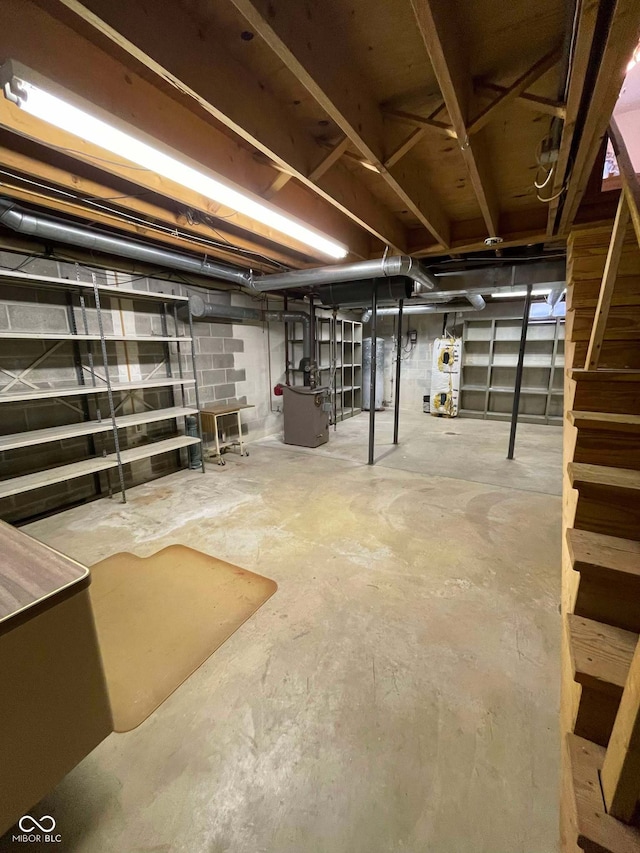 basement with water heater