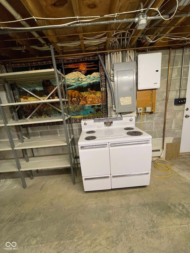 basement featuring washer / dryer and electric panel