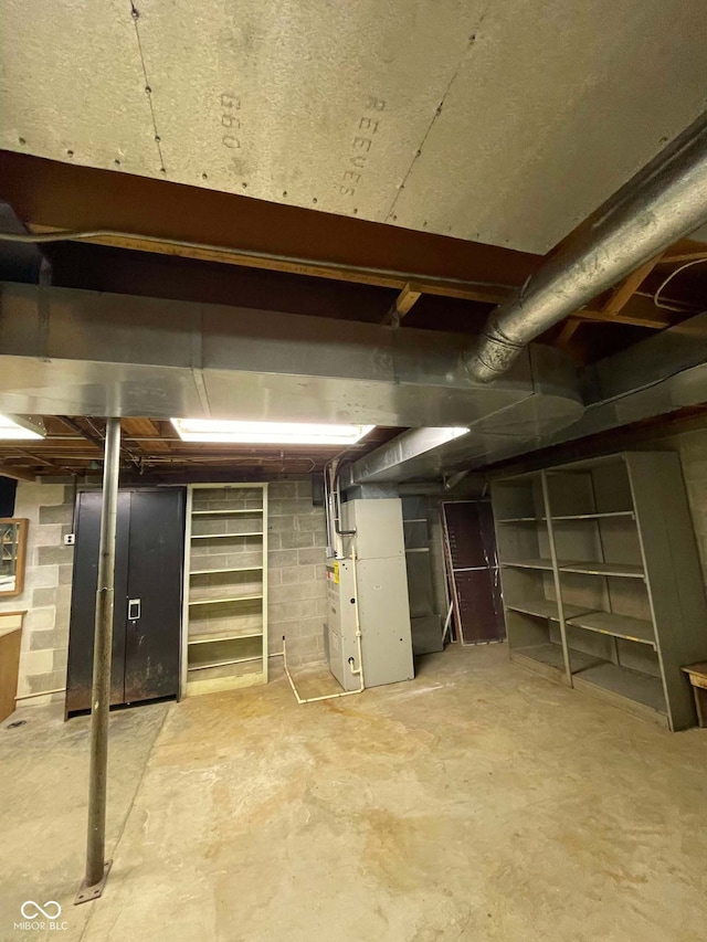 basement with heating unit