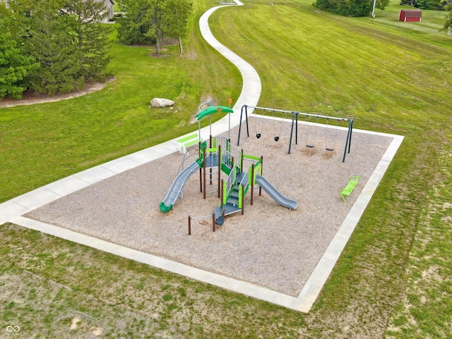 view of play area featuring a lawn