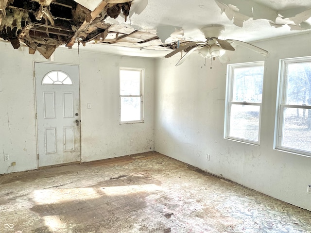 entrance foyer with a wealth of natural light and ceiling fan