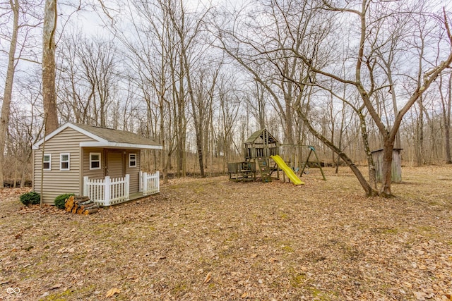 view of yard with a playground