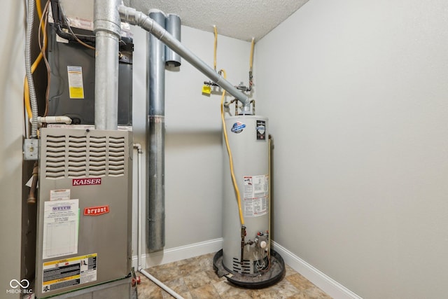 utility room featuring heating unit and gas water heater