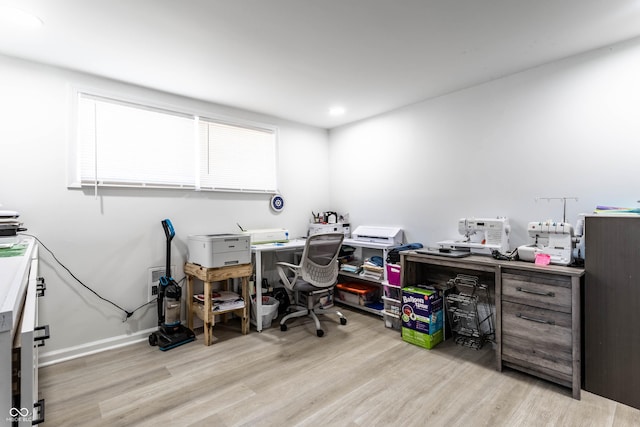 home office featuring light hardwood / wood-style flooring