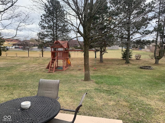 view of yard with a playground