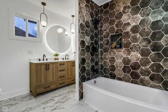 bathroom with vanity and a tub to relax in