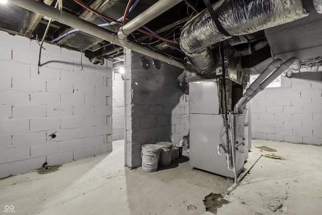 basement featuring heating unit