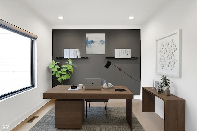 office space featuring hardwood / wood-style floors