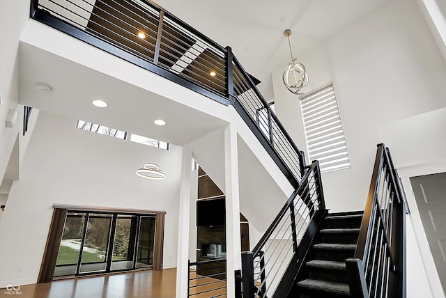 stairs with a high ceiling