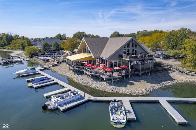 dock area with a water view