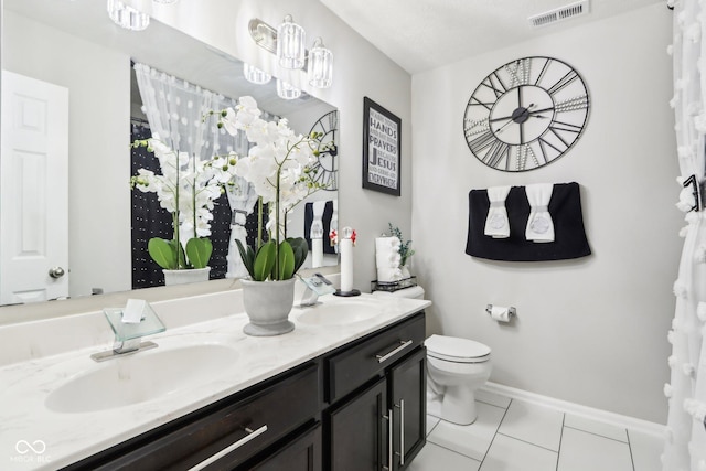 bathroom featuring tile patterned floors, vanity, and toilet