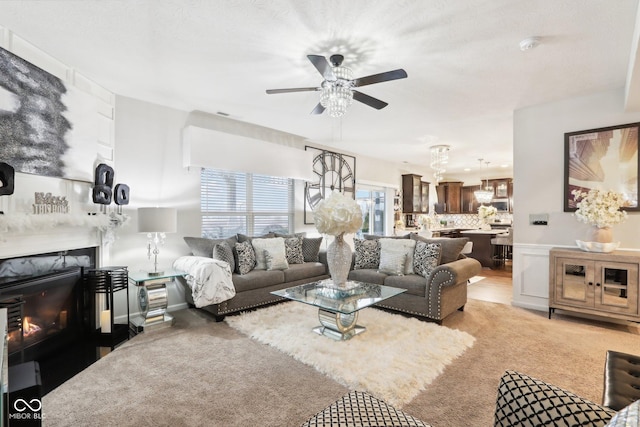 living room with ceiling fan