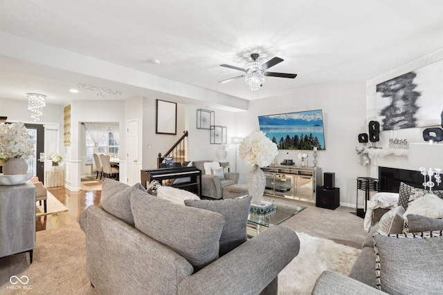 living room with ceiling fan