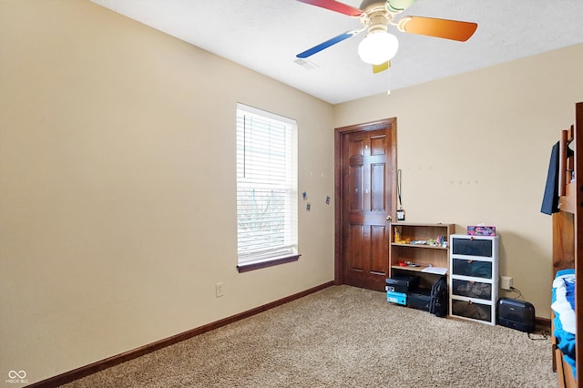 bedroom with carpet floors and ceiling fan