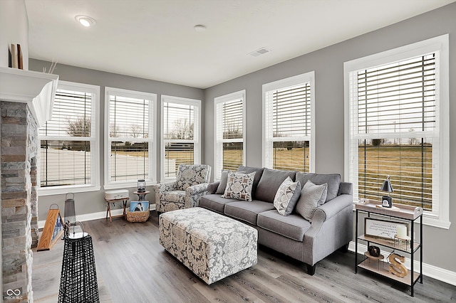 living room with hardwood / wood-style floors