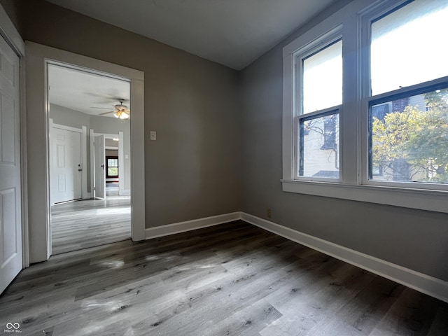 spare room featuring ceiling fan and wood-type flooring