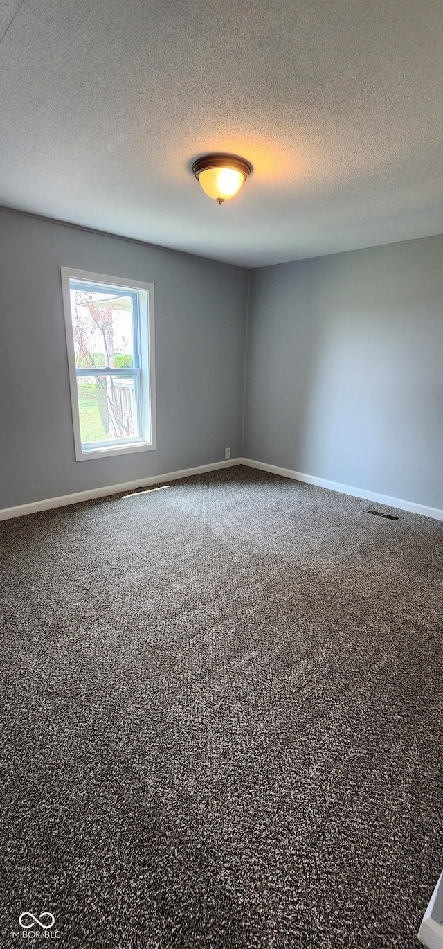 carpeted spare room with a textured ceiling