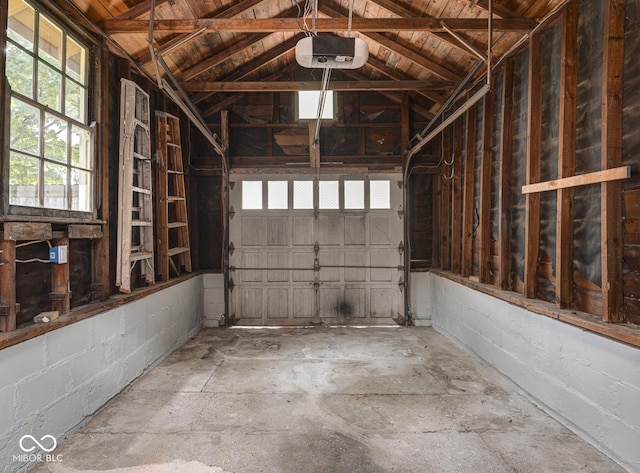 garage with a garage door opener