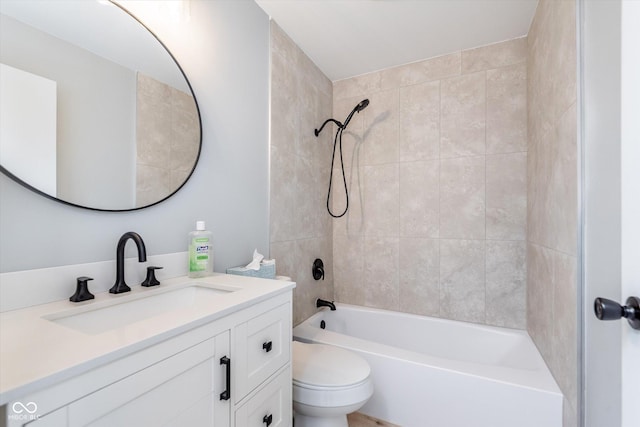 full bath featuring shower / bathtub combination, vanity, and toilet