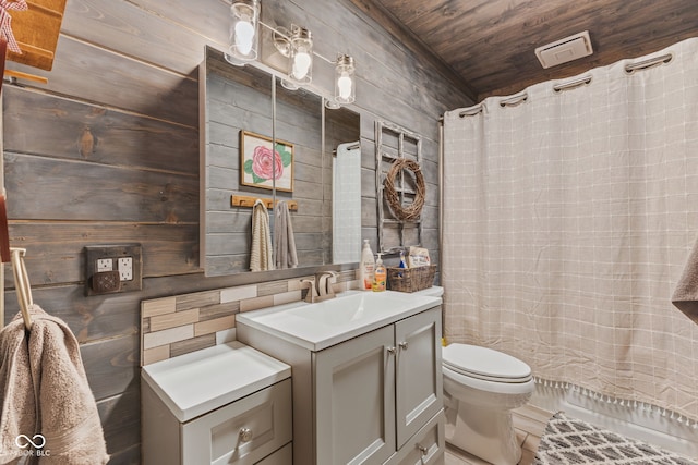 bathroom featuring wood ceiling, vanity, and toilet