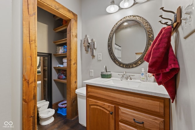 bathroom featuring vanity and hardwood / wood-style floors